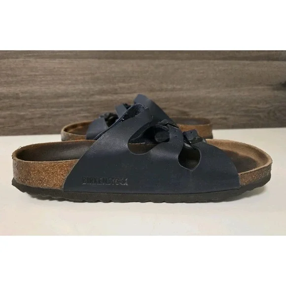 Birkenstock Florida Women Sandals Size 38  US 7 Navy Blue Shoes Slip On - Picture 2 of 6